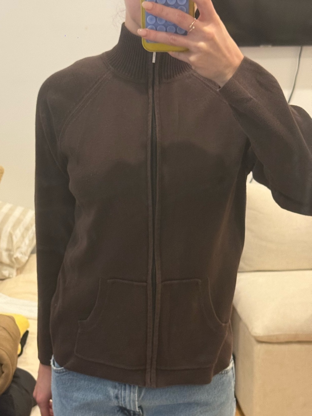 Women's Brown Full-Zip Knit Jacket